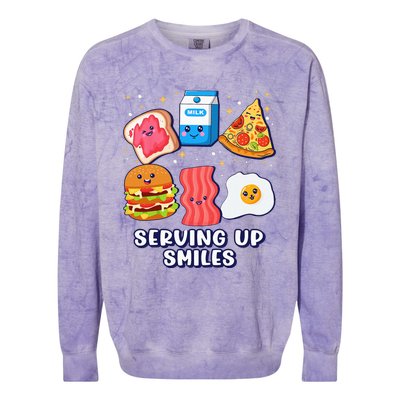 Serving Up Smiles Lunch Lady Colorblast Crewneck Sweatshirt