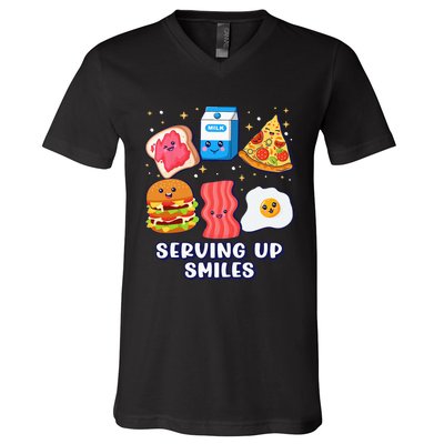 Serving Up Smiles Lunch Lady V-Neck T-Shirt