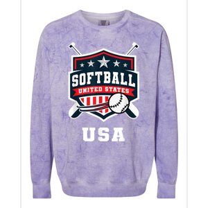 Softball USA Support The Team USA Flag Colorblast Crewneck Sweatshirt