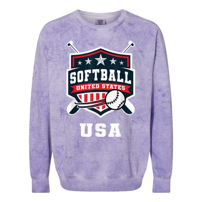 Softball USA Support The Team USA Flag Colorblast Crewneck Sweatshirt