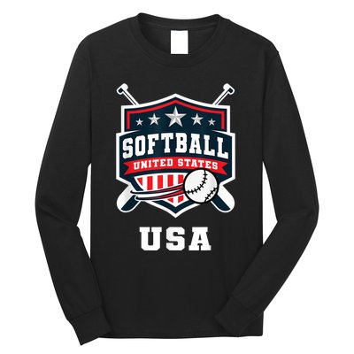 Softball USA Support The Team USA Flag Long Sleeve Shirt