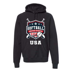 Softball USA Support The Team USA Flag Premium Hoodie