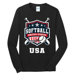 Softball USA Support The Team USA Flag Tall Long Sleeve T-Shirt