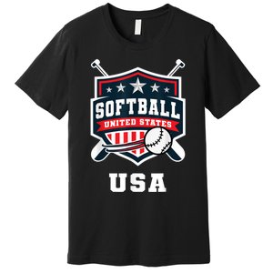 Softball USA Support The Team USA Flag Premium T-Shirt