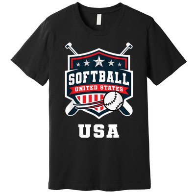 Softball USA Support The Team USA Flag Premium T-Shirt