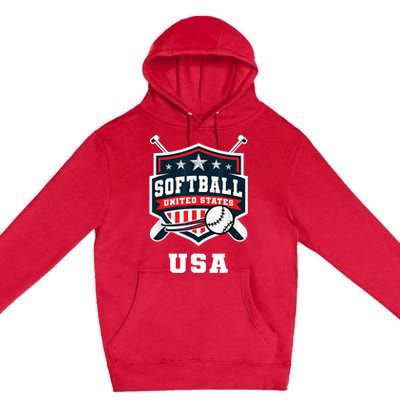 Softball USA Support The Team USA Flag Premium Pullover Hoodie