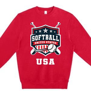 Softball USA Support The Team USA Flag Premium Crewneck Sweatshirt