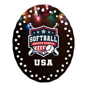 Softball USA Support The Team USA Flag Ceramic Oval Ornament