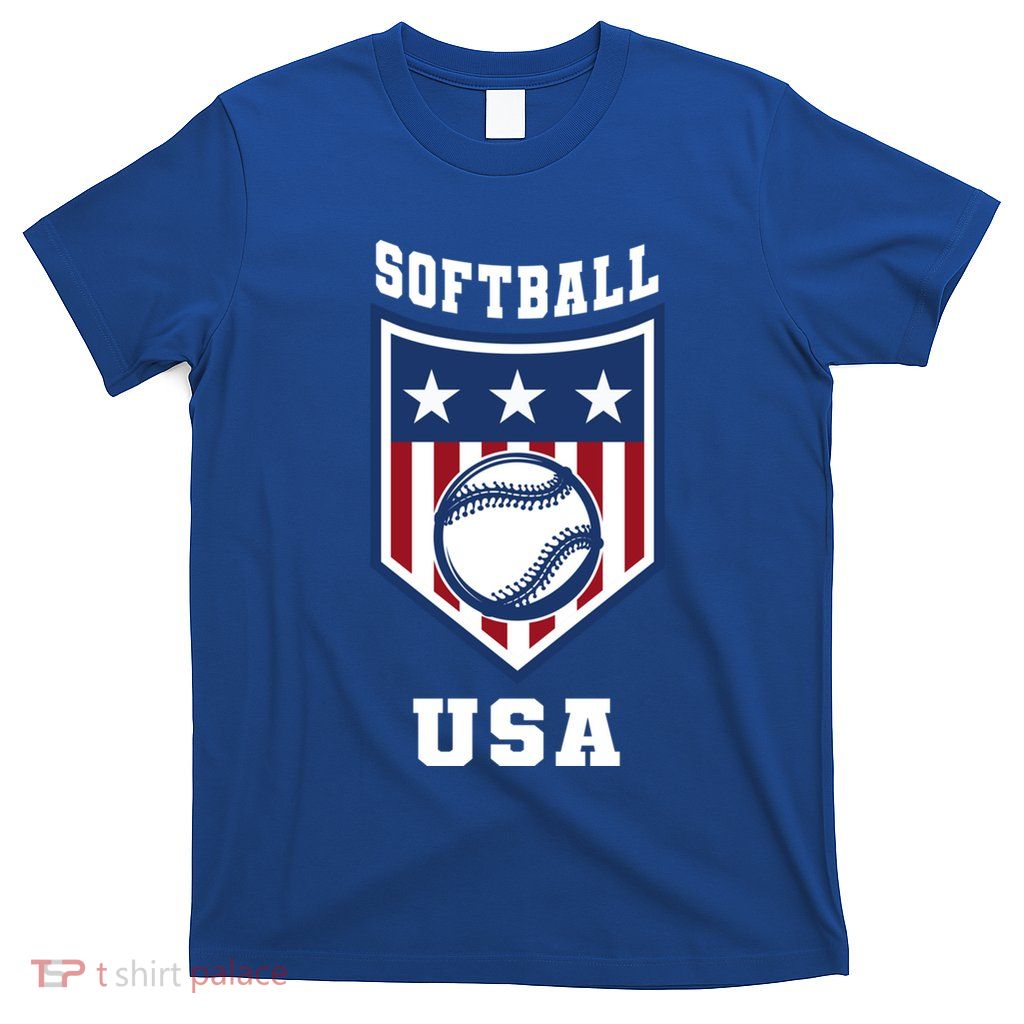 Softball Usa Support The Team Gift Usa Flag Gift T-Shirt