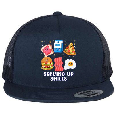 Serving Up Smiles Lunch Lady Flat Bill Trucker Hat