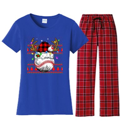 Santa Ugly Sports Christmas Baseball Player Cool Gift Women's Flannel Pajama Set