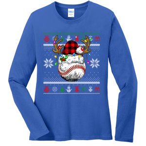 Santa Ugly Sports Christmas Baseball Player Gift Ladies Long Sleeve Shirt