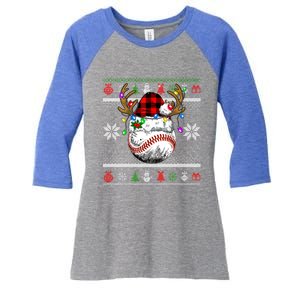 Santa Ugly Sports Christmas Baseball Player Gift Women's Tri-Blend 3/4-Sleeve Raglan Shirt