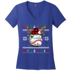 Santa Ugly Sports Christmas Baseball Player Gift Women's V-Neck T-Shirt