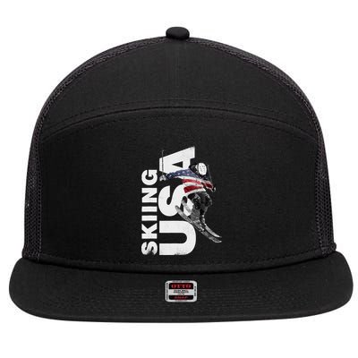 Skiing USA Support The Team USA Flag Ski 7 Panel Mesh Trucker Snapback Hat