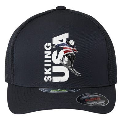 Skiing USA Support The Team USA Flag Ski Flexfit Unipanel Trucker Cap