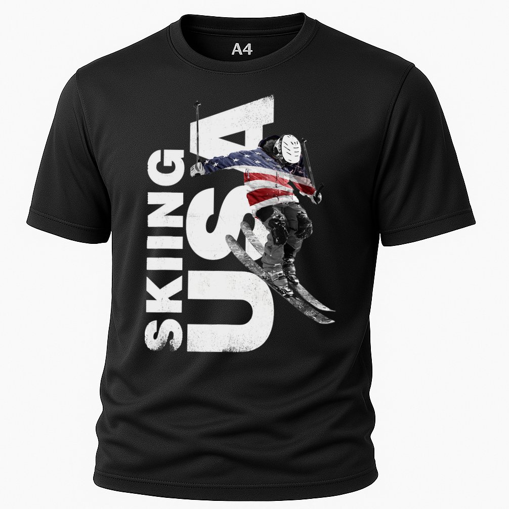 Skiing USA Support The Team USA Flag Ski Cooling Performance Crew T-Shirt