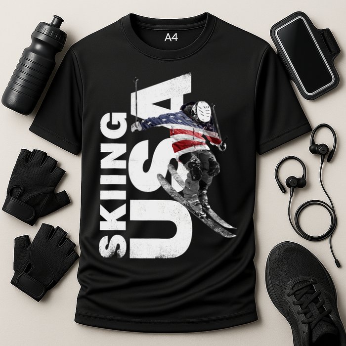Skiing USA Support The Team USA Flag Ski Cooling Performance Crew T-Shirt