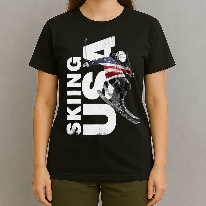 Skiing USA Support The Team USA Flag Ski T-Shirt