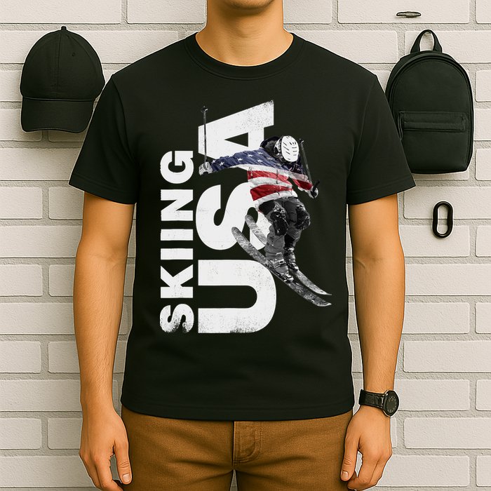 Skiing USA Support The Team USA Flag Ski T-Shirt