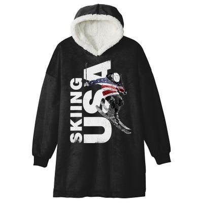 Skiing USA Support The Team USA Flag Ski Hooded Wearable Blanket