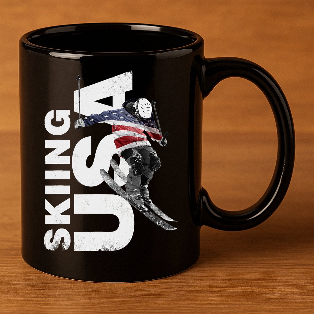 Skiing USA Support The Team USA Flag Ski 11oz C Handle Ceramic Mug