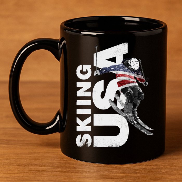 Skiing USA Support The Team USA Flag Ski 11oz C Handle Ceramic Mug