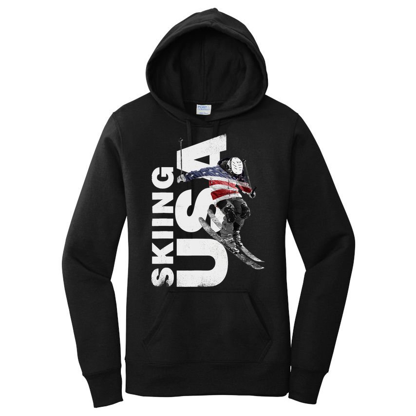 Skiing USA Support The Team USA Flag Ski Women's Pullover Hoodie