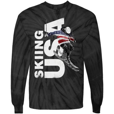 Skiing USA Support The Team USA Flag Ski Tie-Dye Long Sleeve Shirt