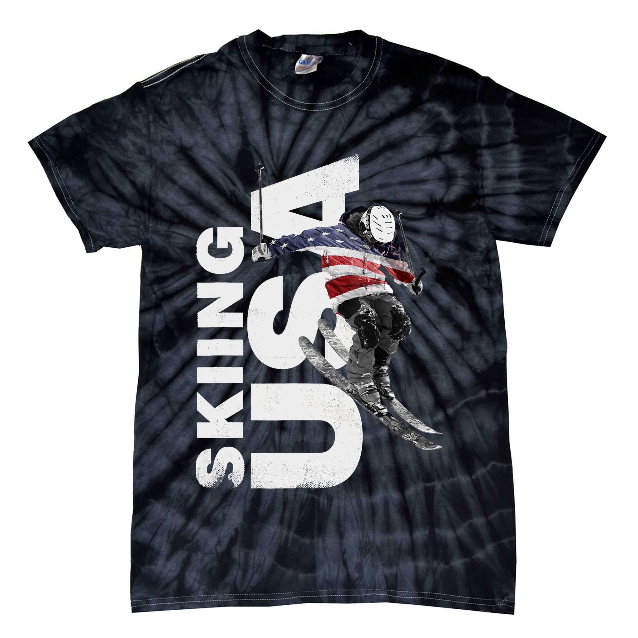 Skiing USA Support The Team USA Flag Ski Tie-Dye T-Shirt