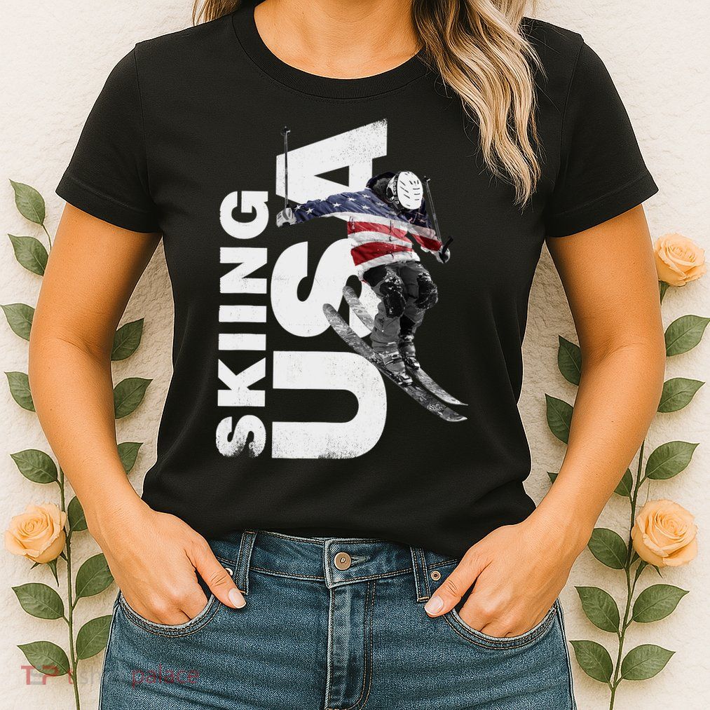 Skiing USA Support The Team USA Flag Ski Womens T-Shirt