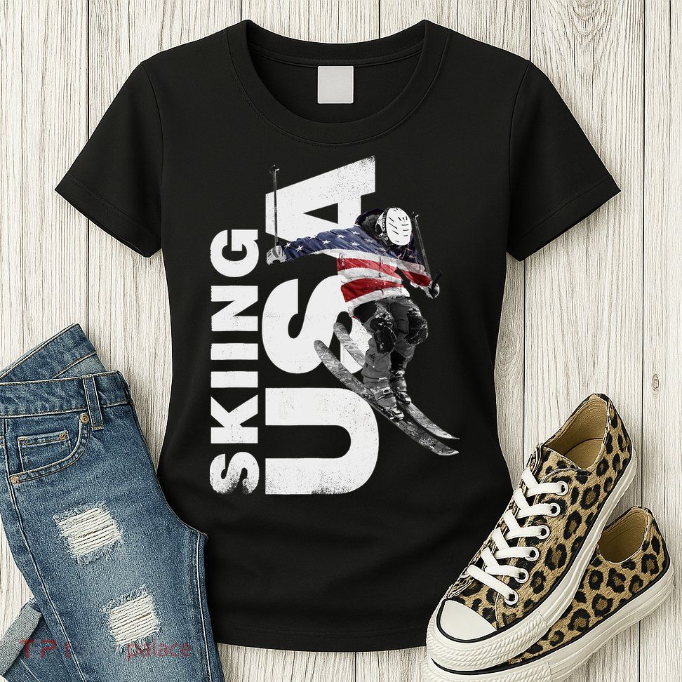 Skiing USA Support The Team USA Flag Ski Womens T-Shirt