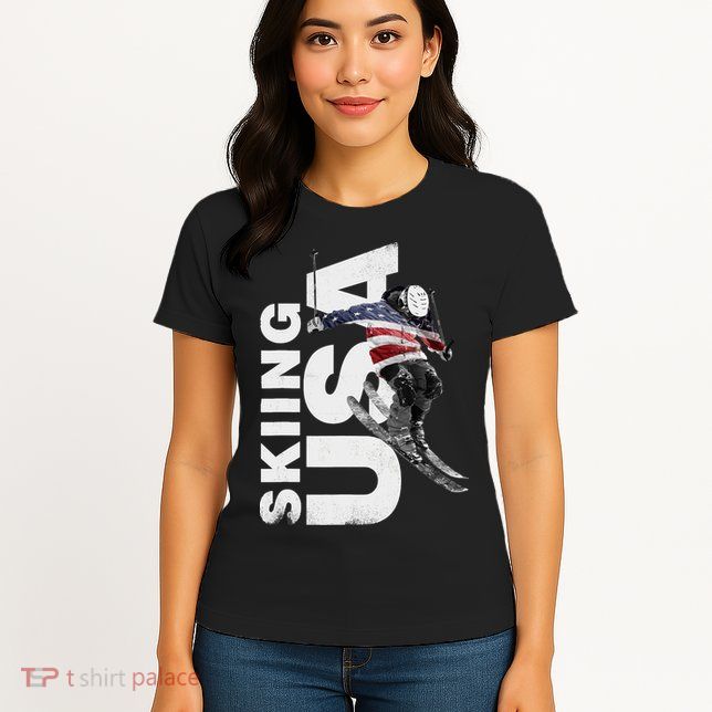 Skiing USA Support The Team USA Flag Ski Womens T-Shirt