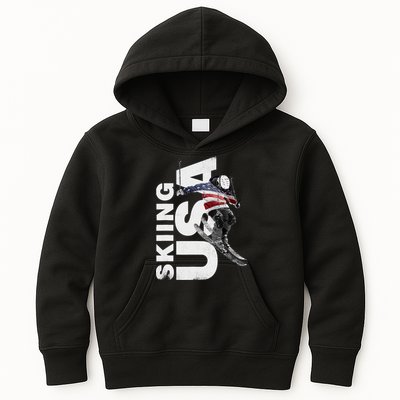 Skiing USA Support The Team USA Flag Ski Kids Hoodie