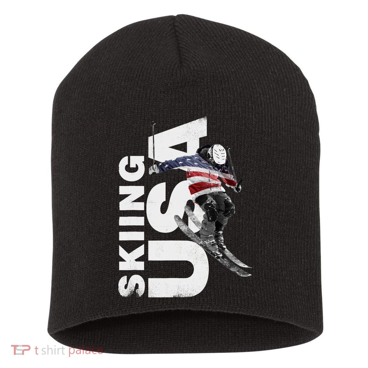 Skiing USA Support The Team USA Flag Ski Short Acrylic Beanie