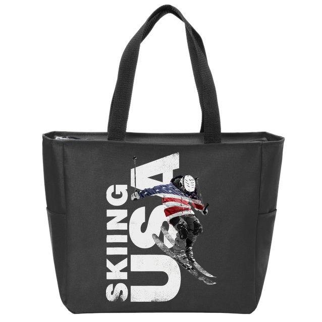 Skiing USA Support The Team USA Flag Ski Zip Tote Bag