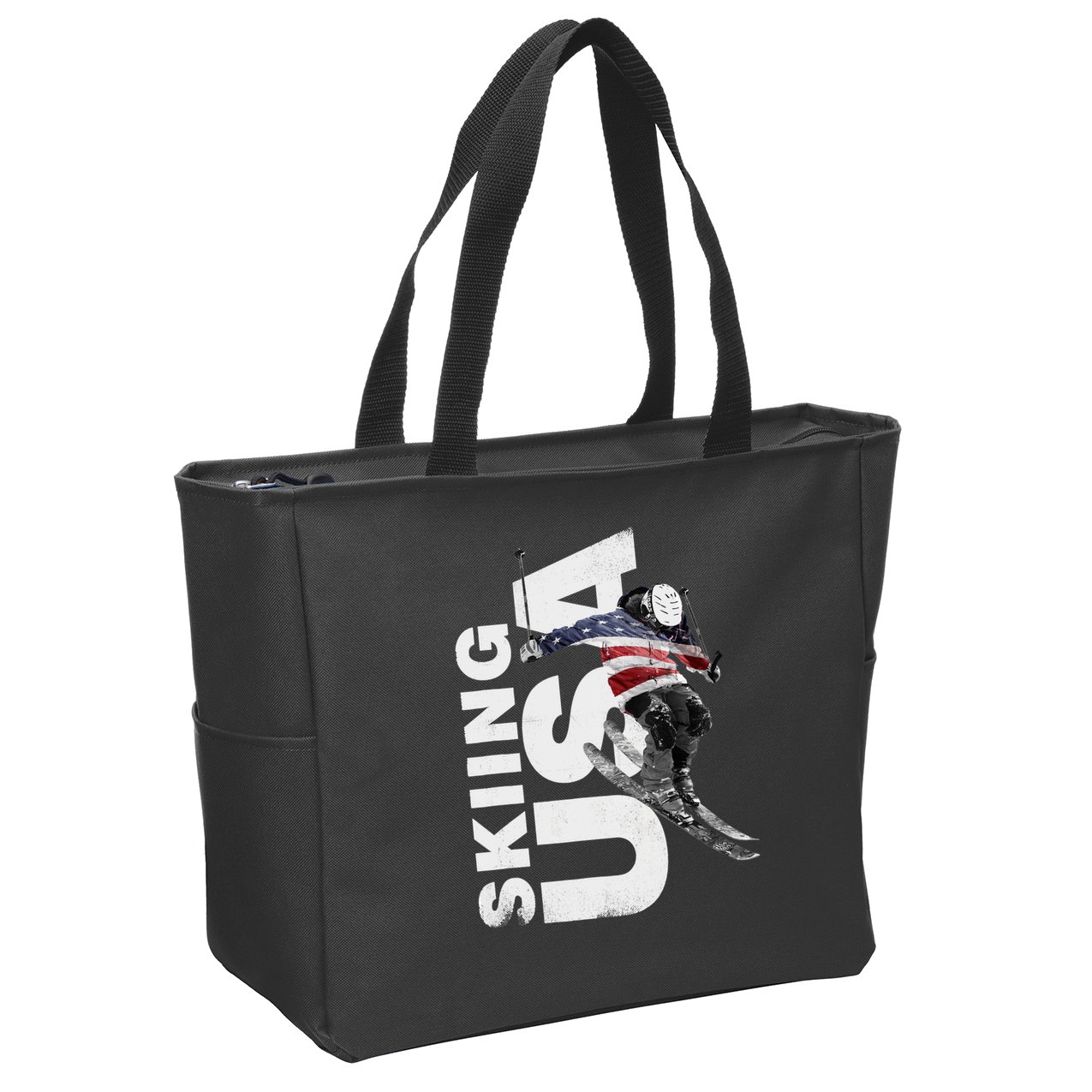 Skiing USA Support The Team USA Flag Ski Zip Tote Bag