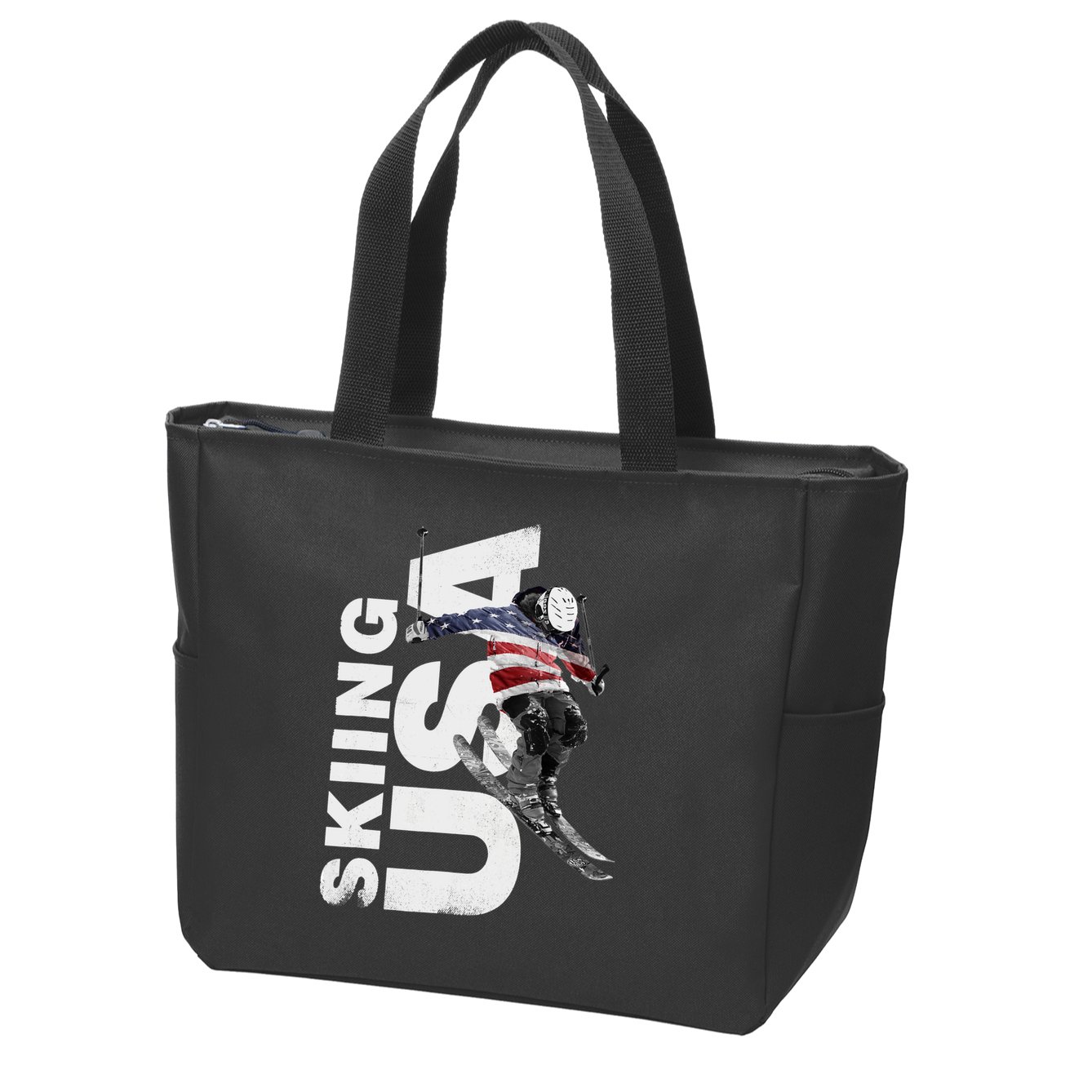 Skiing USA Support The Team USA Flag Ski Zip Tote Bag