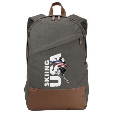Skiing USA Support The Team USA Flag Ski Cotton Canvas Backpack
