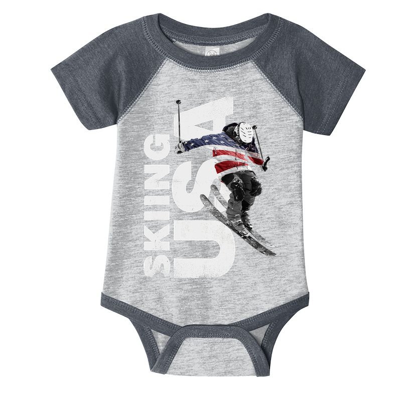 Skiing USA Support The Team USA Flag Ski Infant Baby Jersey Bodysuit