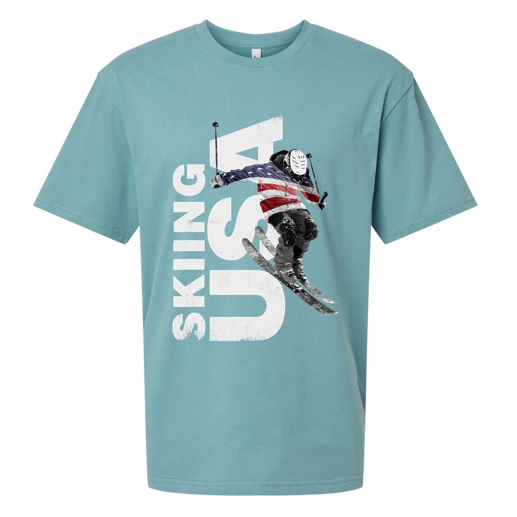 Skiing USA Support The Team USA Flag Ski Sueded Cloud Jersey T-Shirt