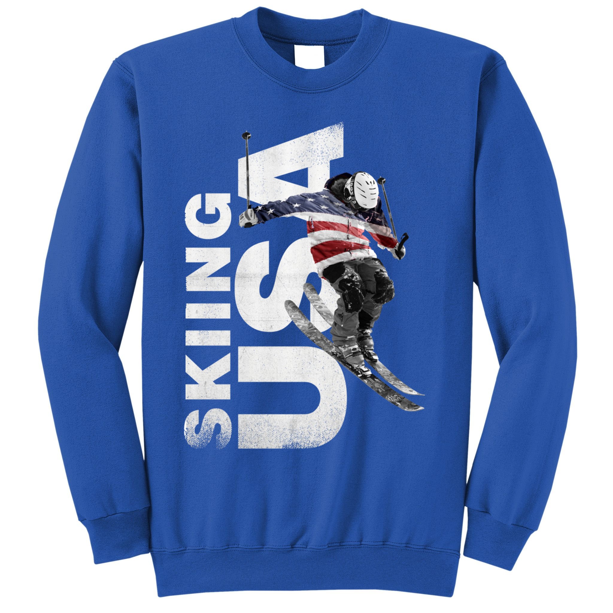 Skiing Usa Support The Team Cool Gift Usa Flag Ski Funny Gift Sweatshirt