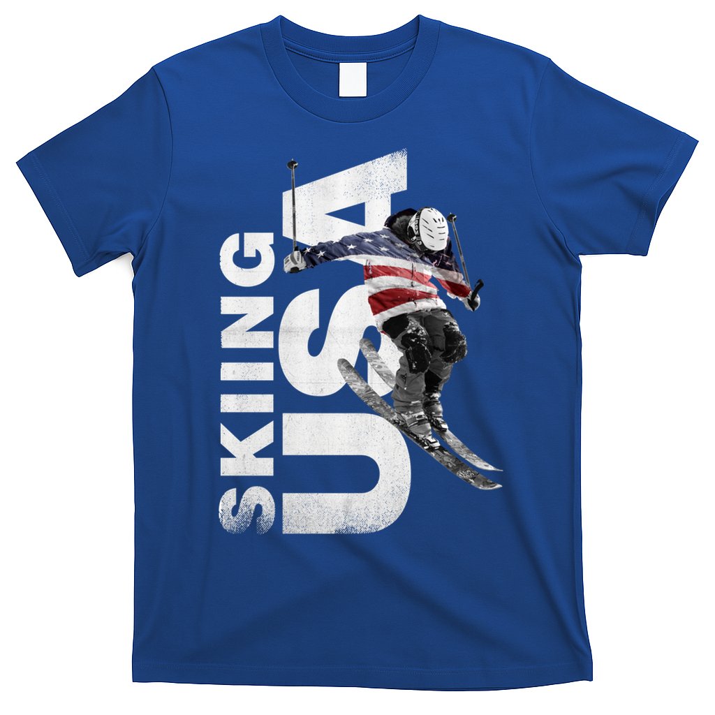 Skiing Usa Support The Team Cool Gift Usa Flag Ski Funny Gift T-Shirt