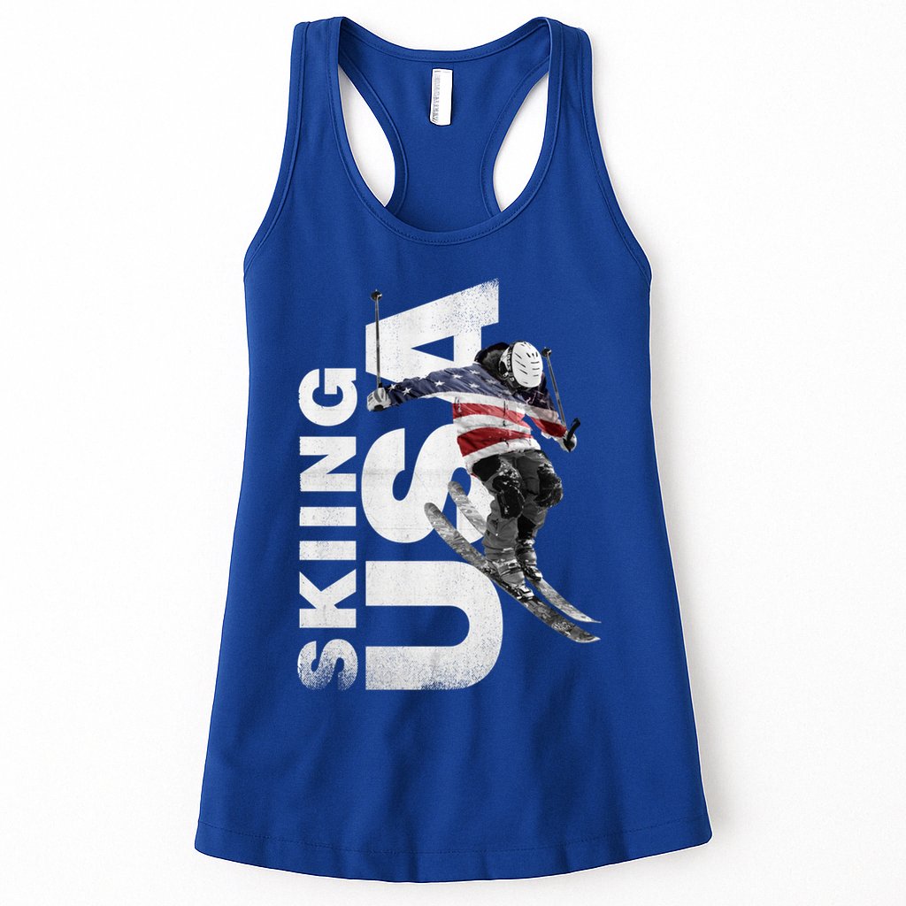 Skiing Usa Support The Team Cool Gift Usa Flag Ski Funny Gift Womens Tank Top
