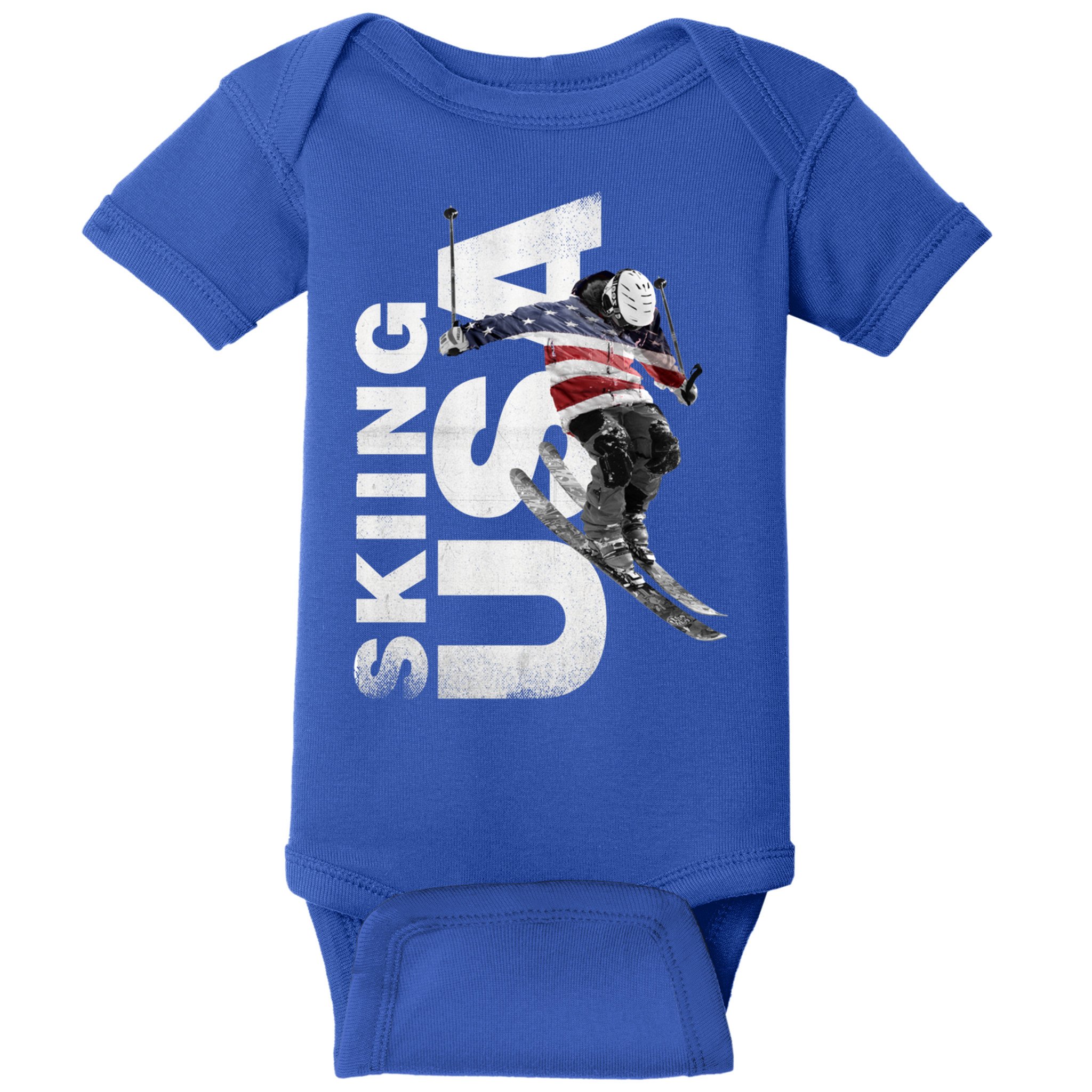Skiing Usa Support The Team Cool Gift Usa Flag Ski Funny Gift Baby Bodysuit