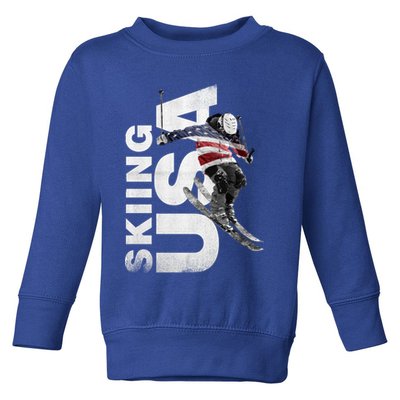 Skiing Usa Support The Team Cool Gift Usa Flag Ski Funny Gift Toddler Sweatshirt