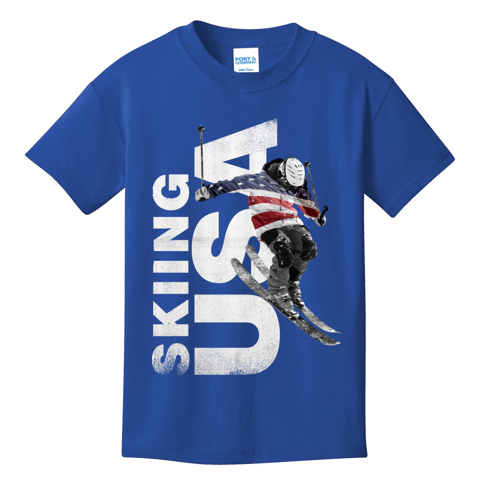 Skiing Usa Support The Team Cool Gift Usa Flag Ski Funny Gift Kids T-Shirt