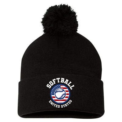 Softball USA Support the Team USA Flag Pom Pom 12in Knit Beanie