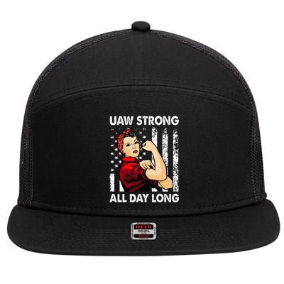 S UAW Strike Red United Auto Workers Picket Sign 7 Panel Mesh Trucker Snapback Hat