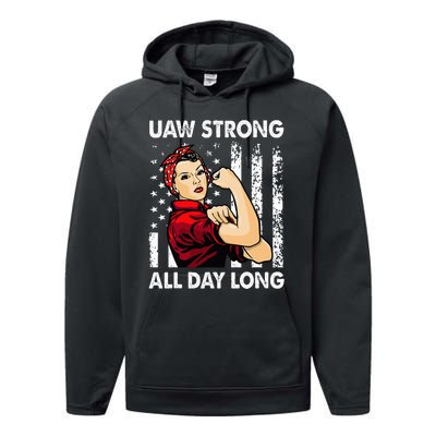 S UAW Strike Red United Auto Workers Picket Sign Performance Fleece Hoodie